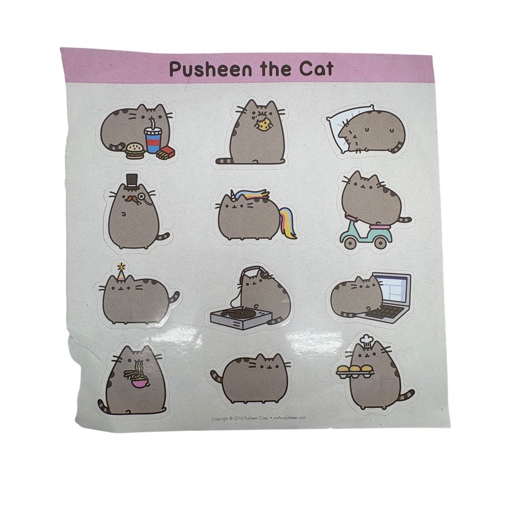 Pusheen‎ the Cat 2016 Sticker Sheet 12 Die Cut Decals Unicorn DJ Ramen Kawaii
